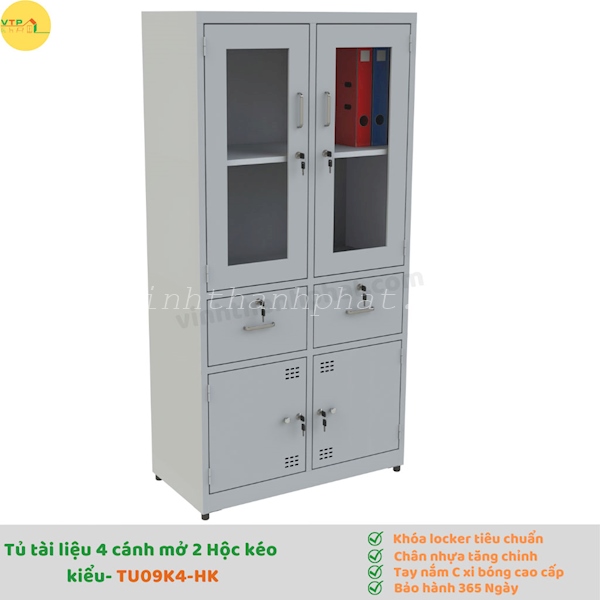 Tủ tài liệu 4 cánh mở 2 Hộc kéo kiểu TU09K4-HK